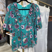Load image into Gallery viewer, LOFT | Women&#39;s Blue with Purple Floral Detail Top | Size: L
