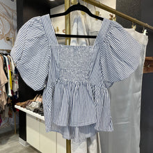 Load image into Gallery viewer, Old Navy | Women&#39;s Blue and White Short Sleeve Puff Sleeve Top | Size: S
