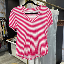 Load image into Gallery viewer, Loft | Women&#39;s Pink and White Stripe V Neck Top | Size: S
