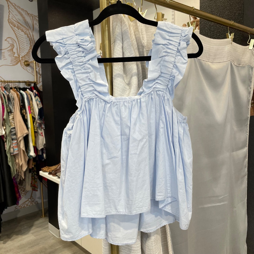Zara | Women's Light Blue Ruffle Crop Top | Size: S