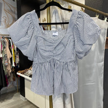 Load image into Gallery viewer, Old Navy | Women&#39;s Blue and White Short Sleeve Puff Sleeve Top | Size: S
