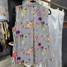 Load image into Gallery viewer, Chico&#39;s | Women&#39;s Black and White Stripe Floral Sleeveless Button Down Top | Size: L
