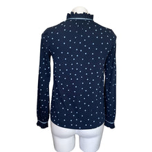 Load image into Gallery viewer, Boden | Womens Navy Blue Polka Dot Tie Neck Top | Size: 2
