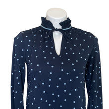 Load image into Gallery viewer, Boden | Womens Navy Blue Polka Dot Tie Neck Top | Size: 2
