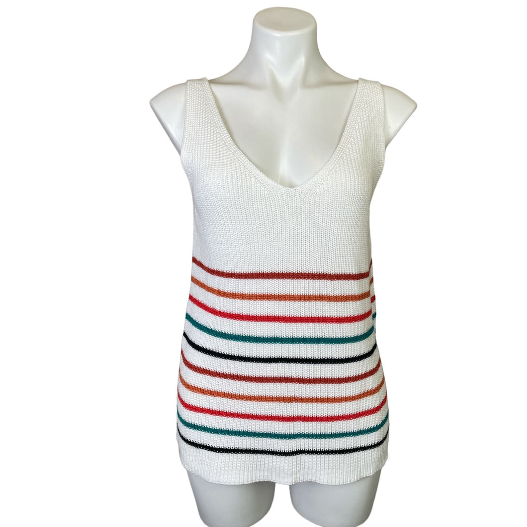 Womens White Stripe Knit Tank Top | Size: S