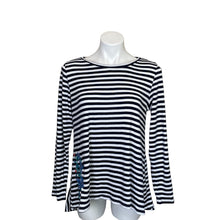 Load image into Gallery viewer, Soft Surroundings | Womens Blue and White Stripe Embroidered Flower Embroidered Long Sleeve Top | Size: M
