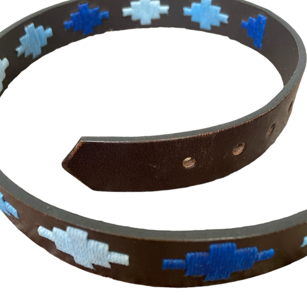 Gaucho Life | Boy's Brown Leather Blue Embroidered Belt | Size: S