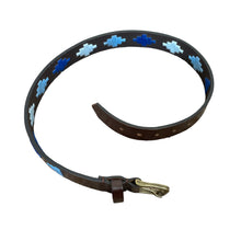 Load image into Gallery viewer, Gaucho Life | Boy&#39;s Brown Leather Blue Embroidered Belt | Size: S
