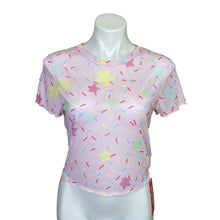 Load image into Gallery viewer, Romwe | Women&#39;s Sheer Mesh Star Print Short Sleeve Tee | Size: L
