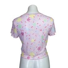 Load image into Gallery viewer, Romwe | Women&#39;s Sheer Mesh Star Print Short Sleeve Tee | Size: L
