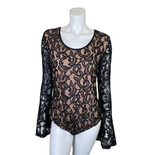 Load image into Gallery viewer, Fantazia | Women&#39;s Black and Nude Lace Long Sleeve Bodysuit with Tags | Size: L
