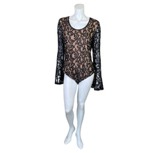 Load image into Gallery viewer, Fantazia | Women&#39;s Black and Nude Lace Long Sleeve Bodysuit with Tags | Size: L
