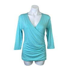 Load image into Gallery viewer, Soft Surroundings | Women&#39;s Light Blue Faux Wrap Long Sleeve Top | Size: M
