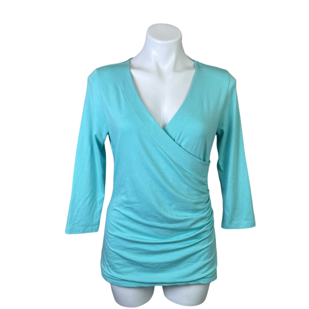 Soft Surroundings | Women's Light Blue Faux Wrap Long Sleeve Top | Size: M