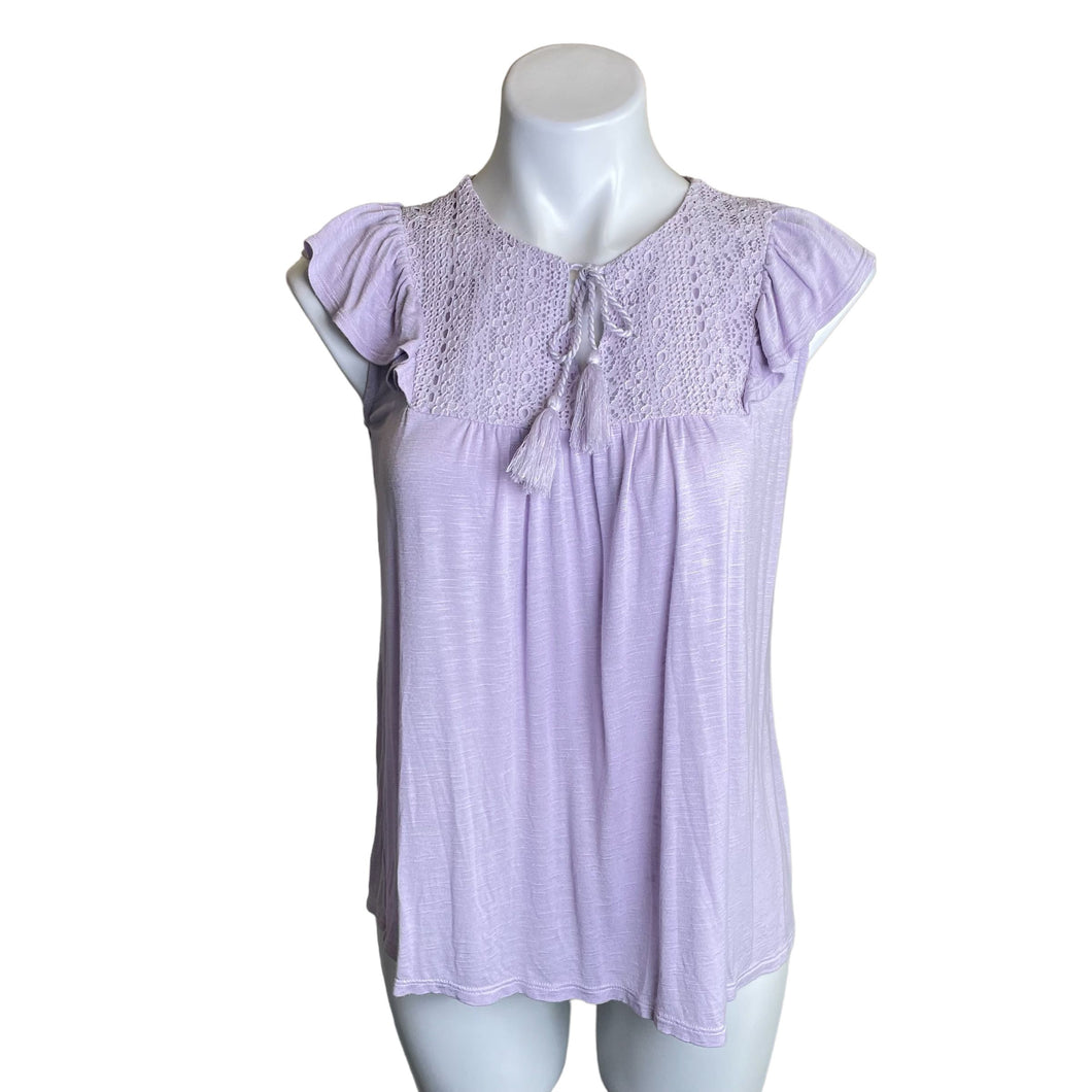 Maurices | Women's Lavender Boho Tie Neck Short Sleeve Top | Size: M