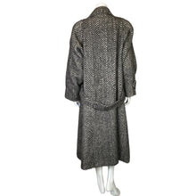 Load image into Gallery viewer, Arnold Manus | Women&#39;s Vintage 100% Alpaca Gray and Cream Chevron Pattern Trench Coat | Size: 14
