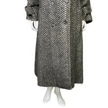 Load image into Gallery viewer, Arnold Manus | Women&#39;s Vintage 100% Alpaca Gray and Cream Chevron Pattern Trench Coat | Size: 14
