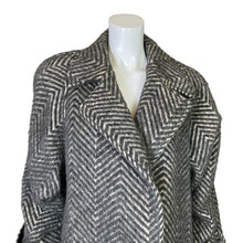 Load image into Gallery viewer, Arnold Manus | Women&#39;s Vintage 100% Alpaca Gray and Cream Chevron Pattern Trench Coat | Size: 14
