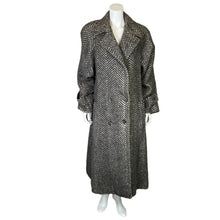 Load image into Gallery viewer, Arnold Manus | Women&#39;s Vintage 100% Alpaca Gray and Cream Chevron Pattern Trench Coat | Size: 14
