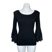 Load image into Gallery viewer, White House Black Market | Women&#39;s Black Ribbed Long Sleeve Flutter Sweater | Size: XS
