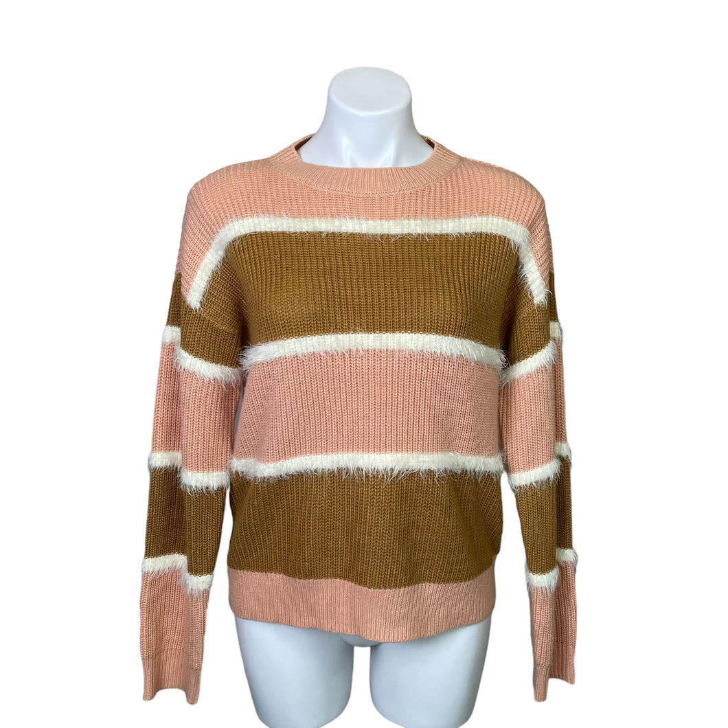 Hem & Thread | Women's Brown and Pink Color Block Knit Pullover Sweater | Size: S