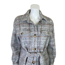 Load image into Gallery viewer, Express | Women&#39;s Gray and Brown Plaid Wool Blend Long Trench Coat | Size: XS
