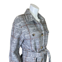 Load image into Gallery viewer, Express | Women&#39;s Gray and Brown Plaid Wool Blend Long Trench Coat | Size: XS
