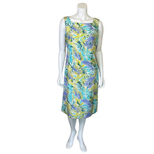 Load image into Gallery viewer, Talbots | Women&#39;s Green and Purple Silk Palm Print Sleeveless Shift Dress | Size: 10
