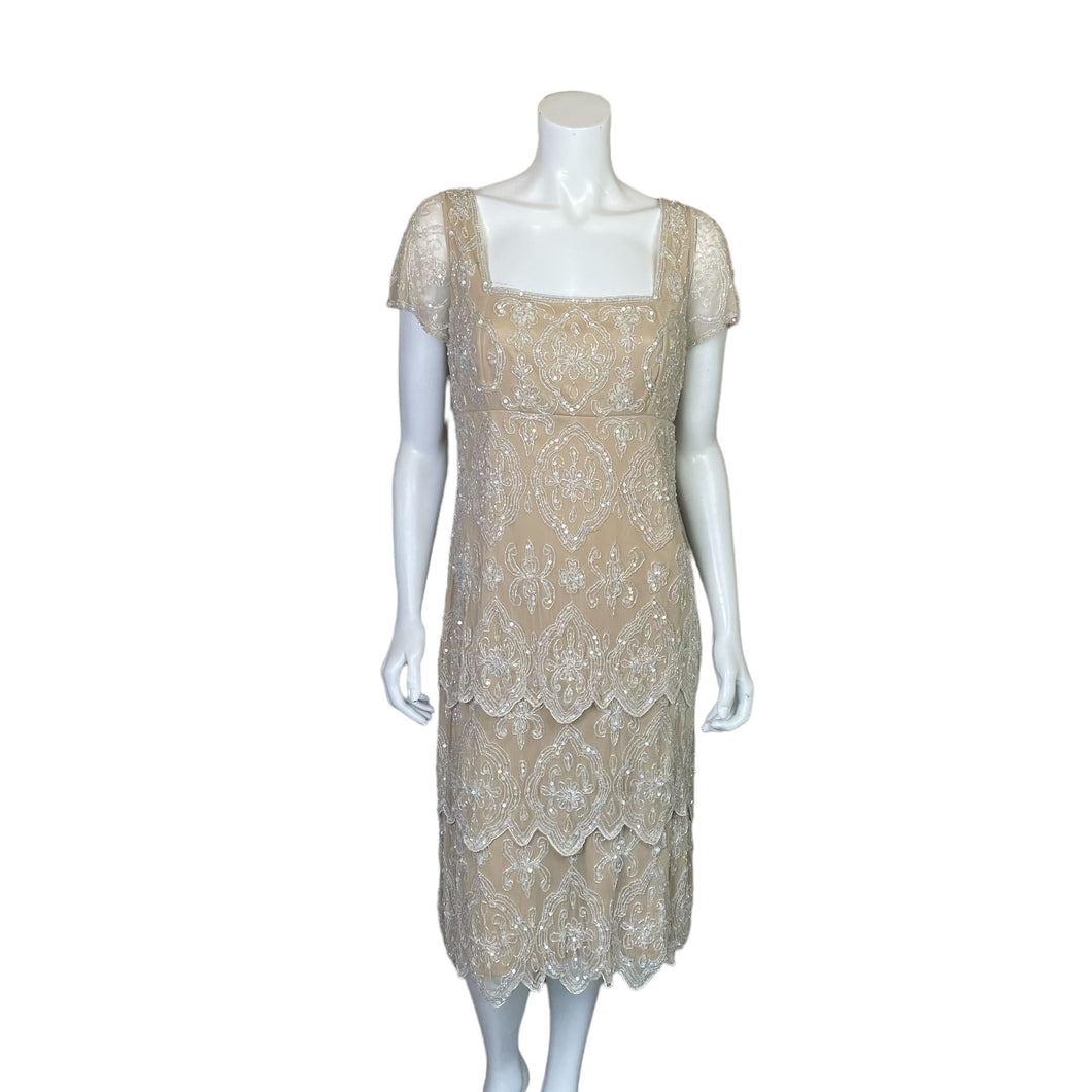 Pisarro Nights | Women's Nude with Ivory Sequin and Bead Evening Dress | Size: 12