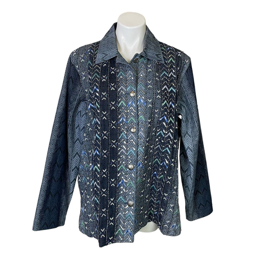 Coldwater Creek | Women's Blue Denim and Sequin Button Down Blazer Jacket | Size: 1X