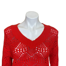 Load image into Gallery viewer, 525 | Women&#39;s Red Open Knit Crop Pullover Sweater | Size: M
