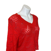 Load image into Gallery viewer, 525 | Women&#39;s Red Open Knit Crop Pullover Sweater | Size: M
