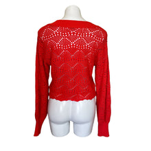 Load image into Gallery viewer, 525 | Women&#39;s Red Open Knit Crop Pullover Sweater | Size: M
