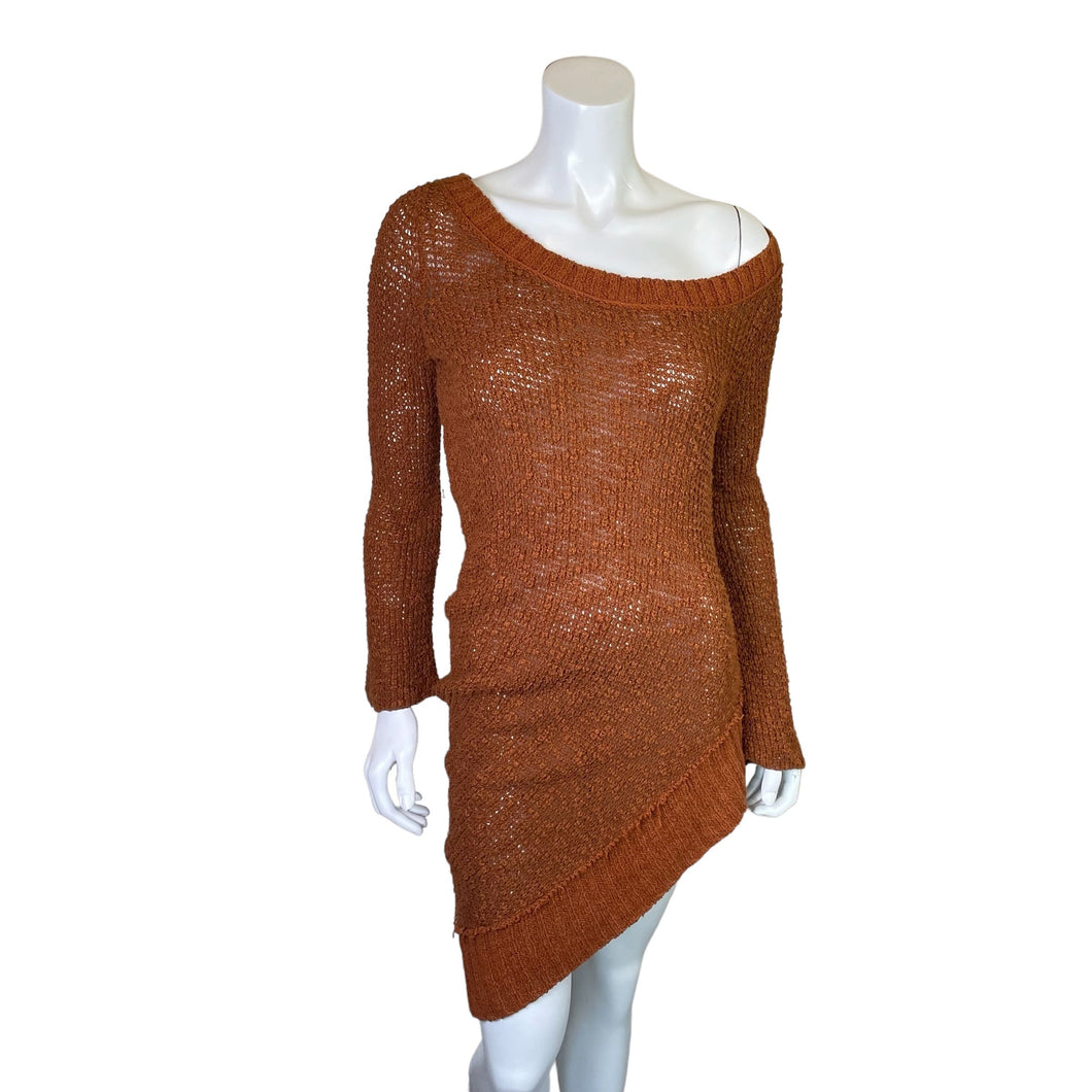 Free People | Women's Brown Asymmetrical Long Sleeve Pullover Sweater | Size: M