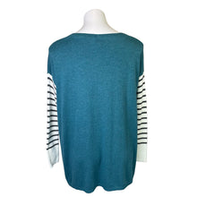 Load image into Gallery viewer, Matilda Jane | Women&#39;s Turquoise Pullover Sweater with Striped Sleeves | Size: S
