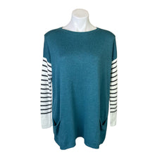 Load image into Gallery viewer, Matilda Jane | Women&#39;s Turquoise Pullover Sweater with Striped Sleeves | Size: S
