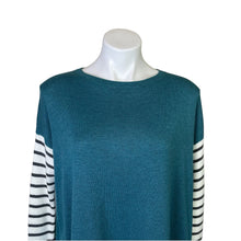 Load image into Gallery viewer, Matilda Jane | Women&#39;s Turquoise Pullover Sweater with Striped Sleeves | Size: S
