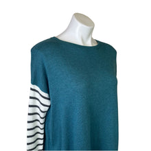 Load image into Gallery viewer, Matilda Jane | Women&#39;s Turquoise Pullover Sweater with Striped Sleeves | Size: S
