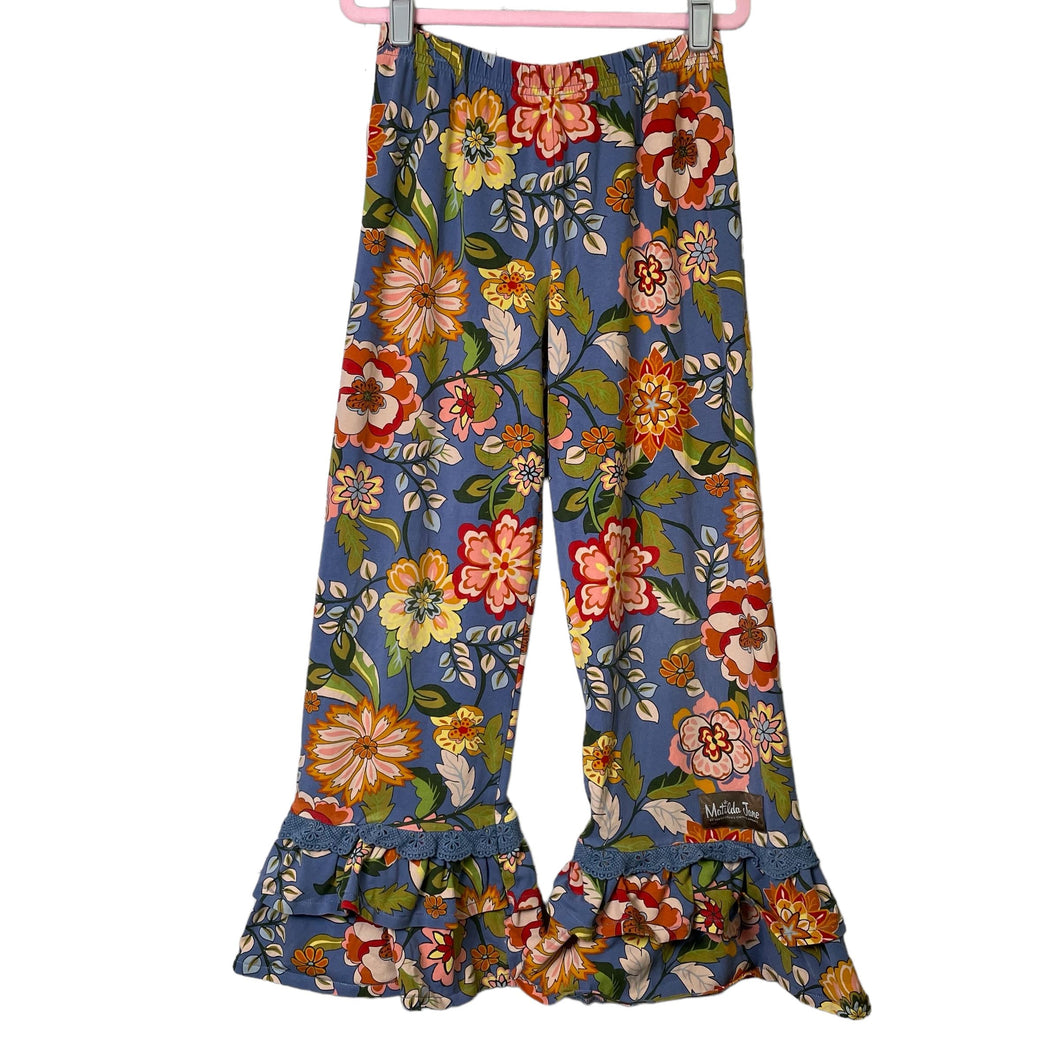 Matilda Jane | Girl's Blue and Orange Floral Print Ruffle Pants | Size: 12Y