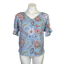Load image into Gallery viewer, Loft | Women&#39;s Light Blue Floral Print Short Sleeve Blouse | Size: XS
