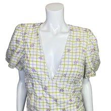 Load image into Gallery viewer, Zara | Women&#39;s White, Green and Purple Checkered Drape Mini Dress with Balloon Sleeves | Size: XXL
