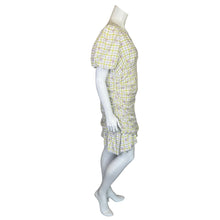 Load image into Gallery viewer, Zara | Women&#39;s White, Green and Purple Checkered Drape Mini Dress with Balloon Sleeves | Size: XXL
