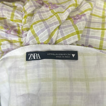 Load image into Gallery viewer, Zara | Women&#39;s White, Green and Purple Checkered Drape Mini Dress with Balloon Sleeves | Size: XXL
