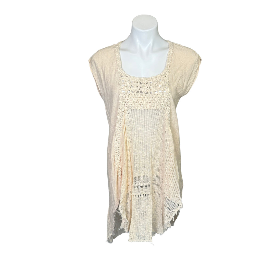 Free People | Women's Cream Knit Short Sleeve Cover Up Top | Size: M