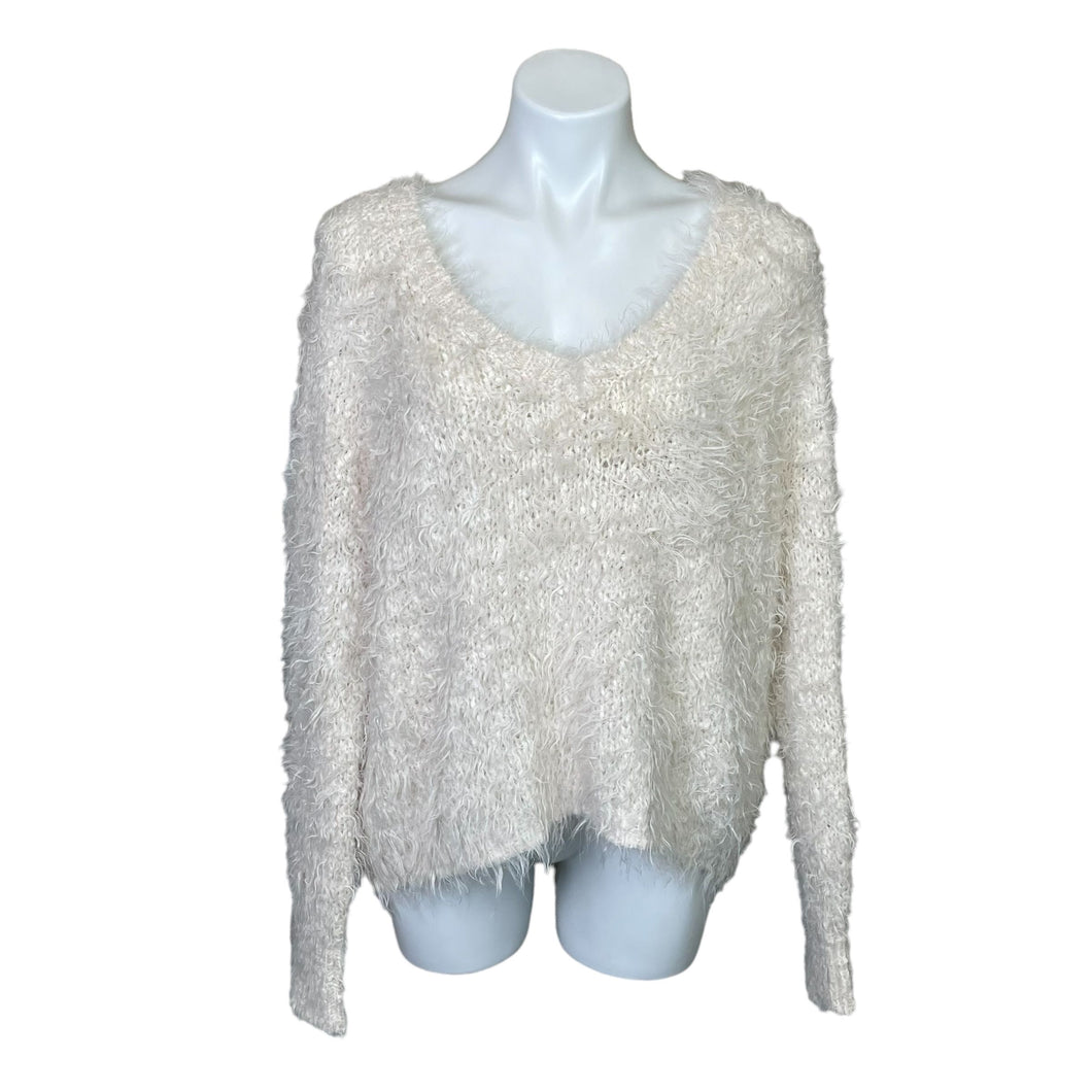 Anthropologie | Women's Knitted and Knotted Ivory Fuzzy Pullover Sweater | Size: L