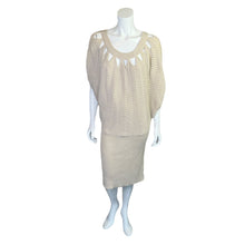 Load image into Gallery viewer, Venus | Women&#39;s Beige Knit and Gold Metallic Thread Short Sleeve Dress | Size: L
