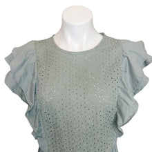 Load image into Gallery viewer, GAP | Women&#39;s Sage Green Flower Eyelet Ruffle Short Sleeve Top | Size: S
