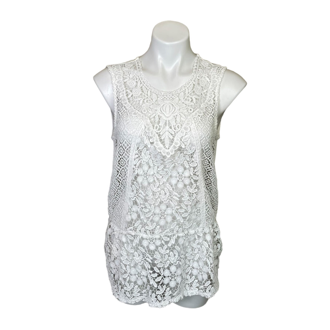 Anthropologie | Women's Tiny White Lace Front Sleeveless Top | Size: M