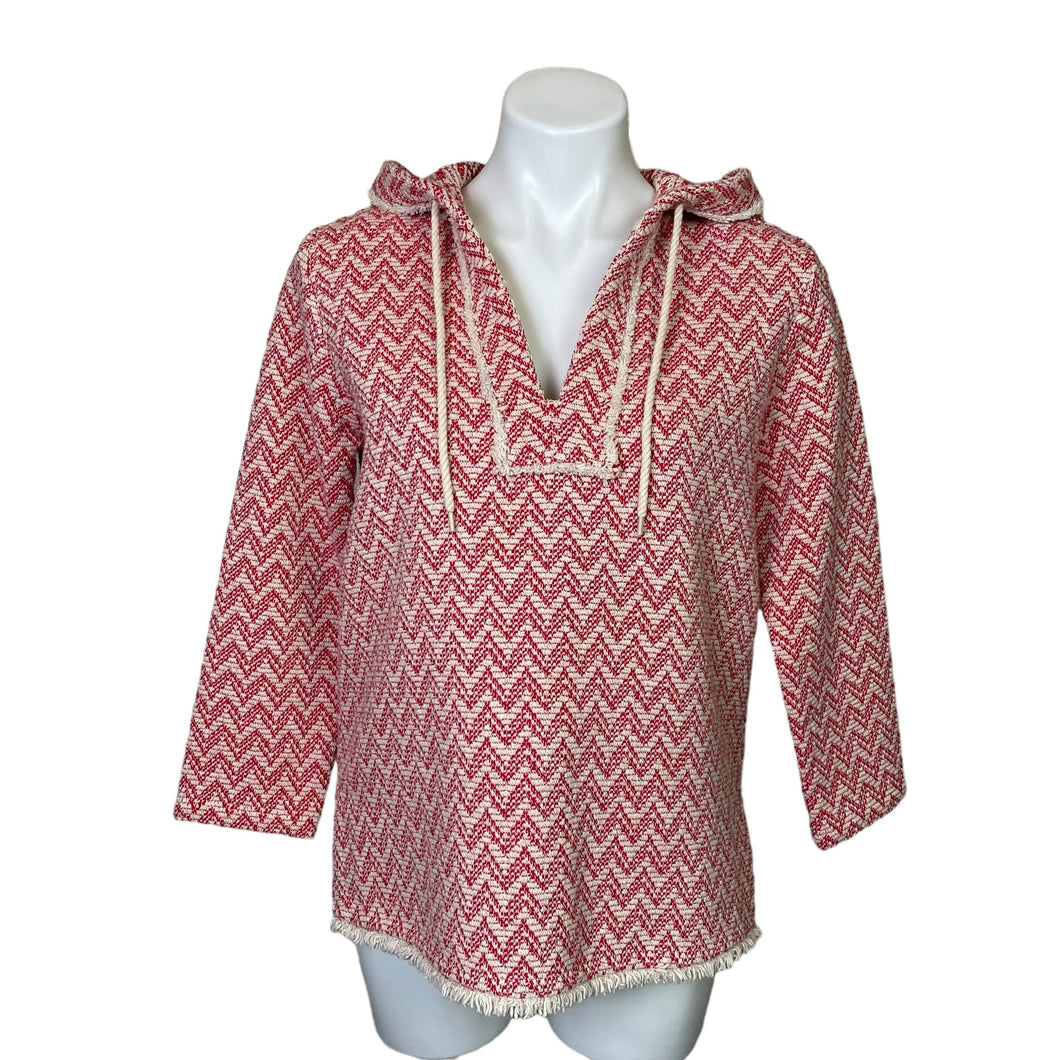 Lilla P | Women's Red and White Chevron Knit Long Sleeve Pullover Hoodie | Size: S