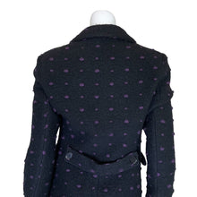 Load image into Gallery viewer, Michele Negri | Women&#39;s Black and Purple Dot Wool Blend Pea Coat | Size: L
